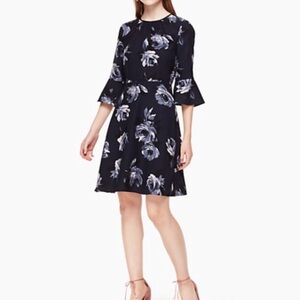 Kate Spade Womens Dark Floral Bell Sleeve Fit & Flare Dress Size 4 Night Rose